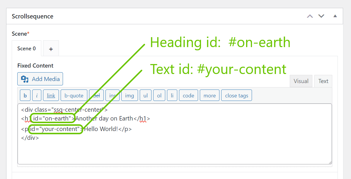 Classes and ID's are used as selectors for on scroll animation