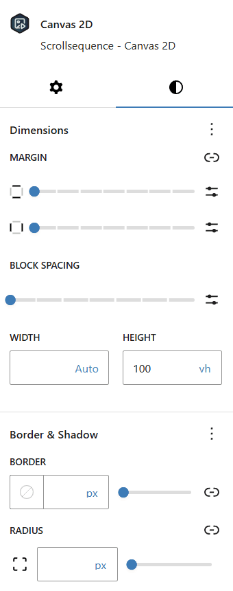 Styles panel with dimensions, border, and shadow settings