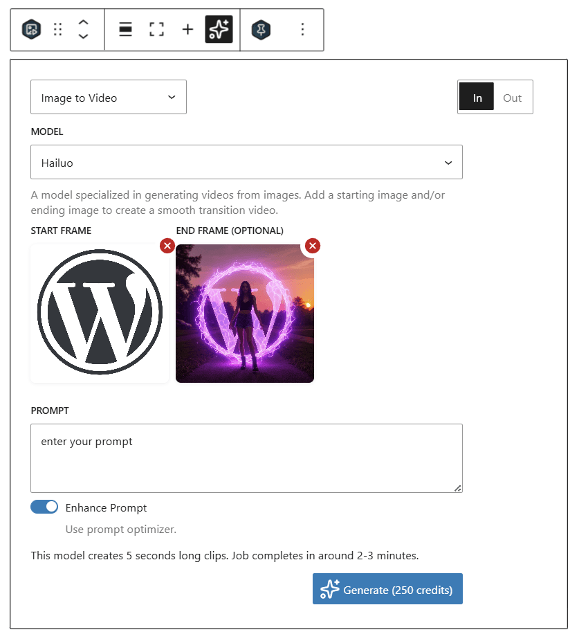 Image to Video tool from the Canvas 2D block