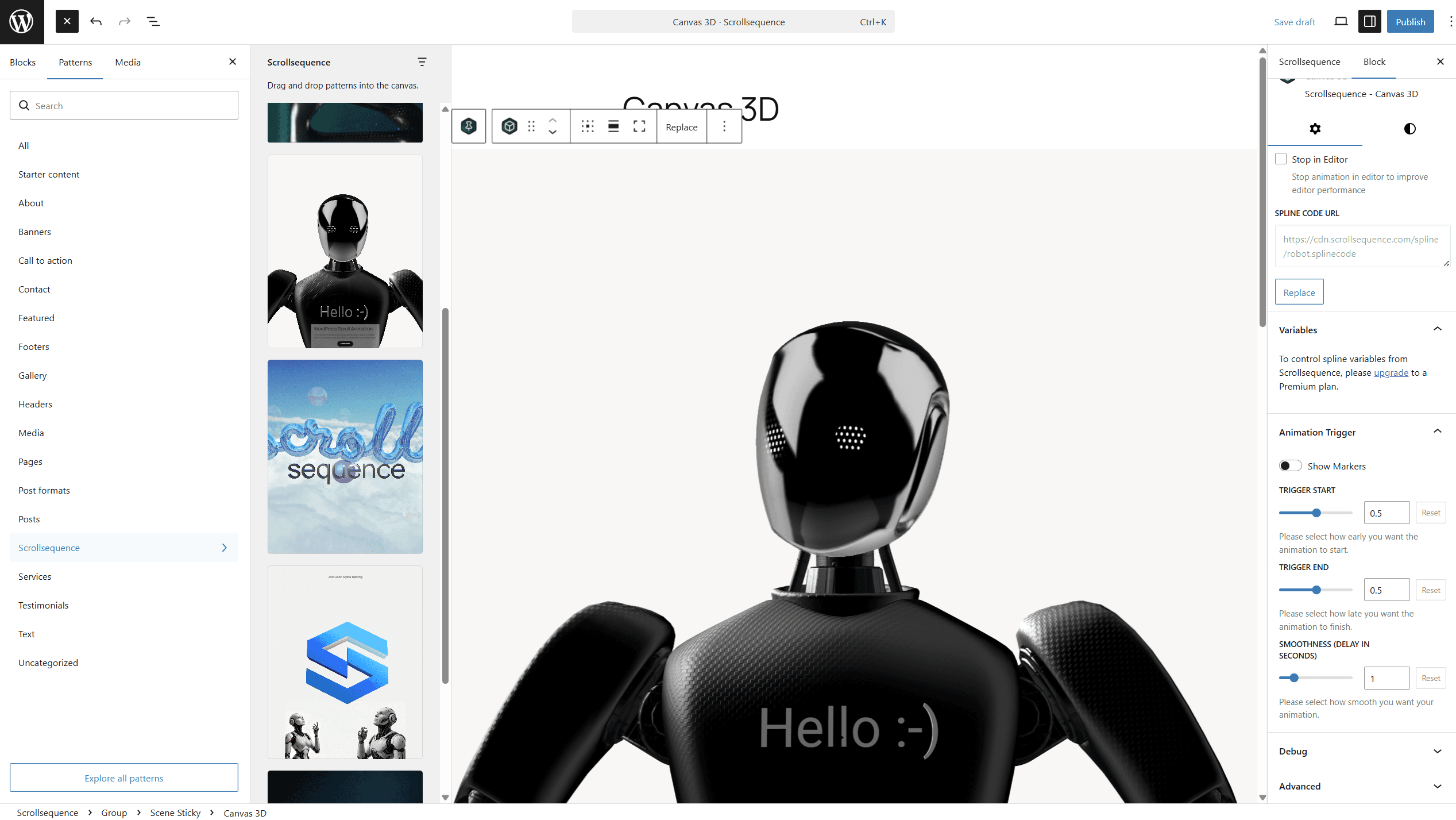 Scroll animated 3D model inside Canvas 3D 