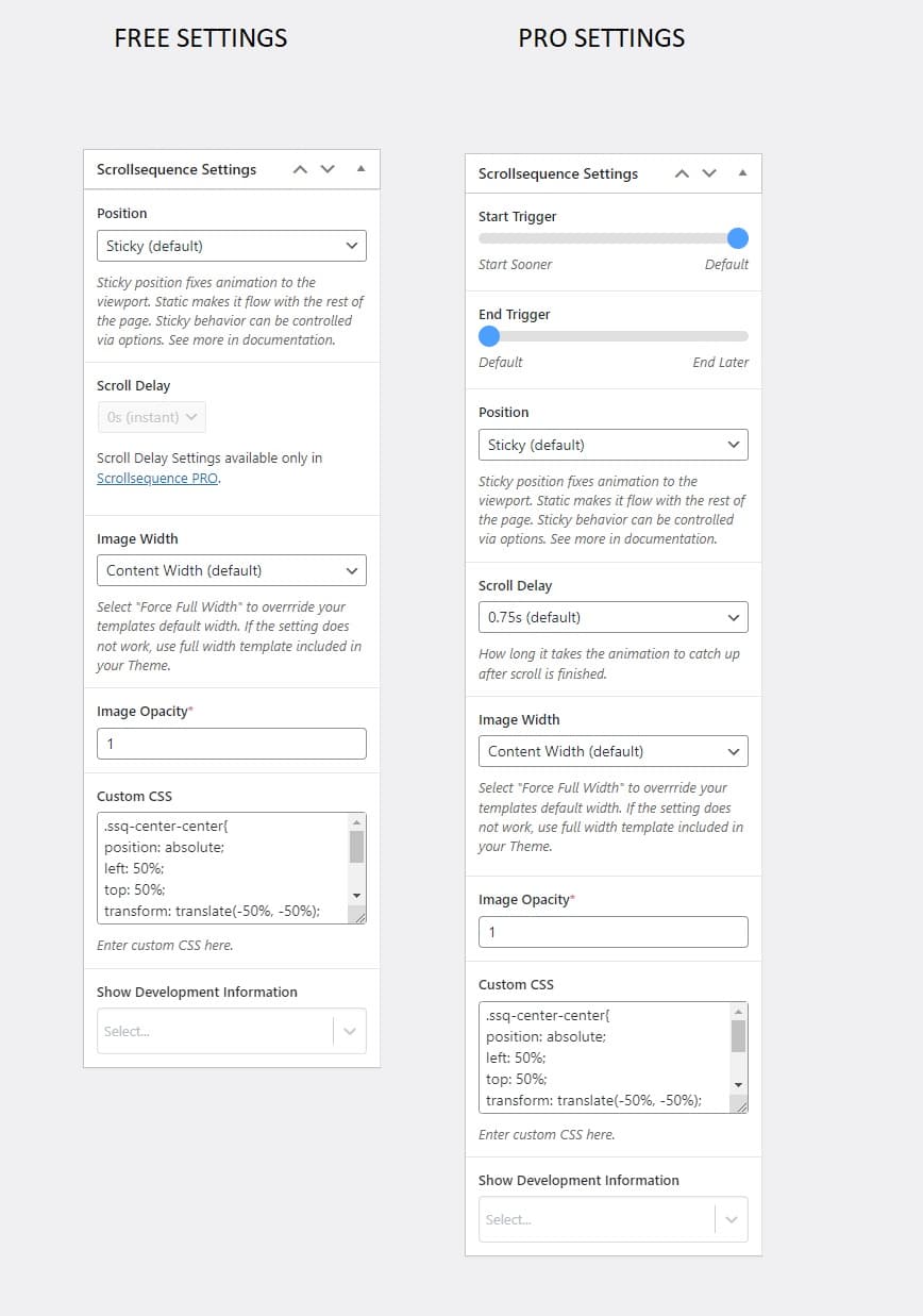 Scrollsequence Settings
