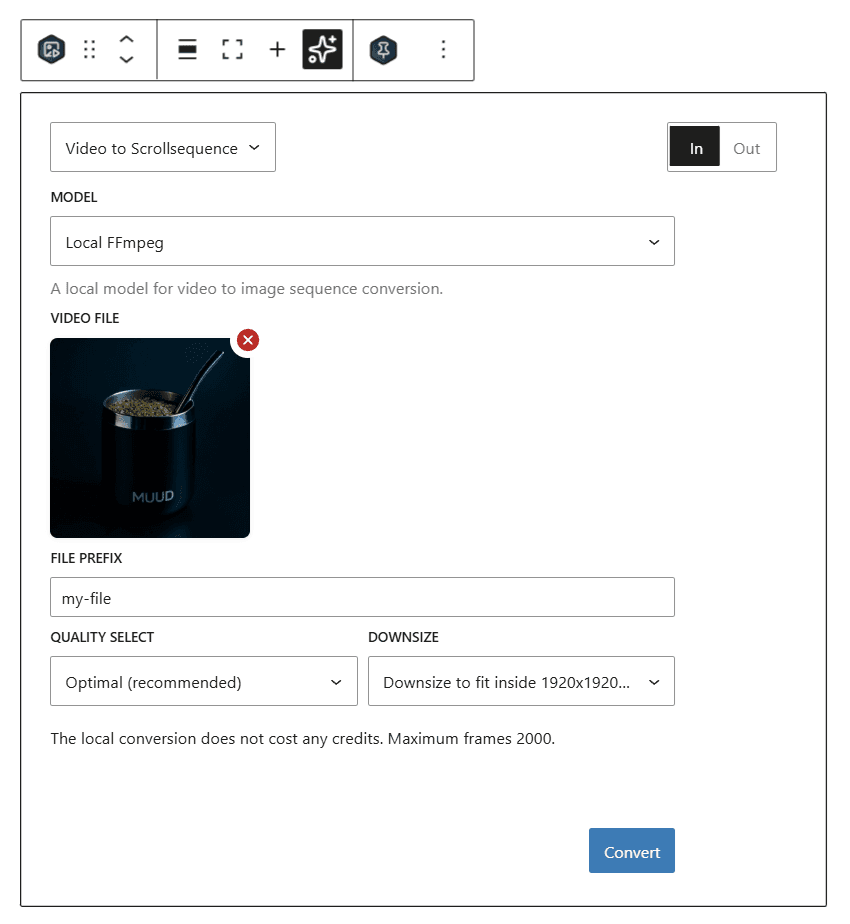 Video to Scrollsequence tool from the Canvas 2D block